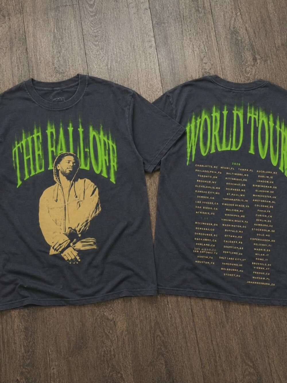 J. Cole The Fall-Off World Tour 2026 Green Portrait Double Sided T-Shirt Reprint